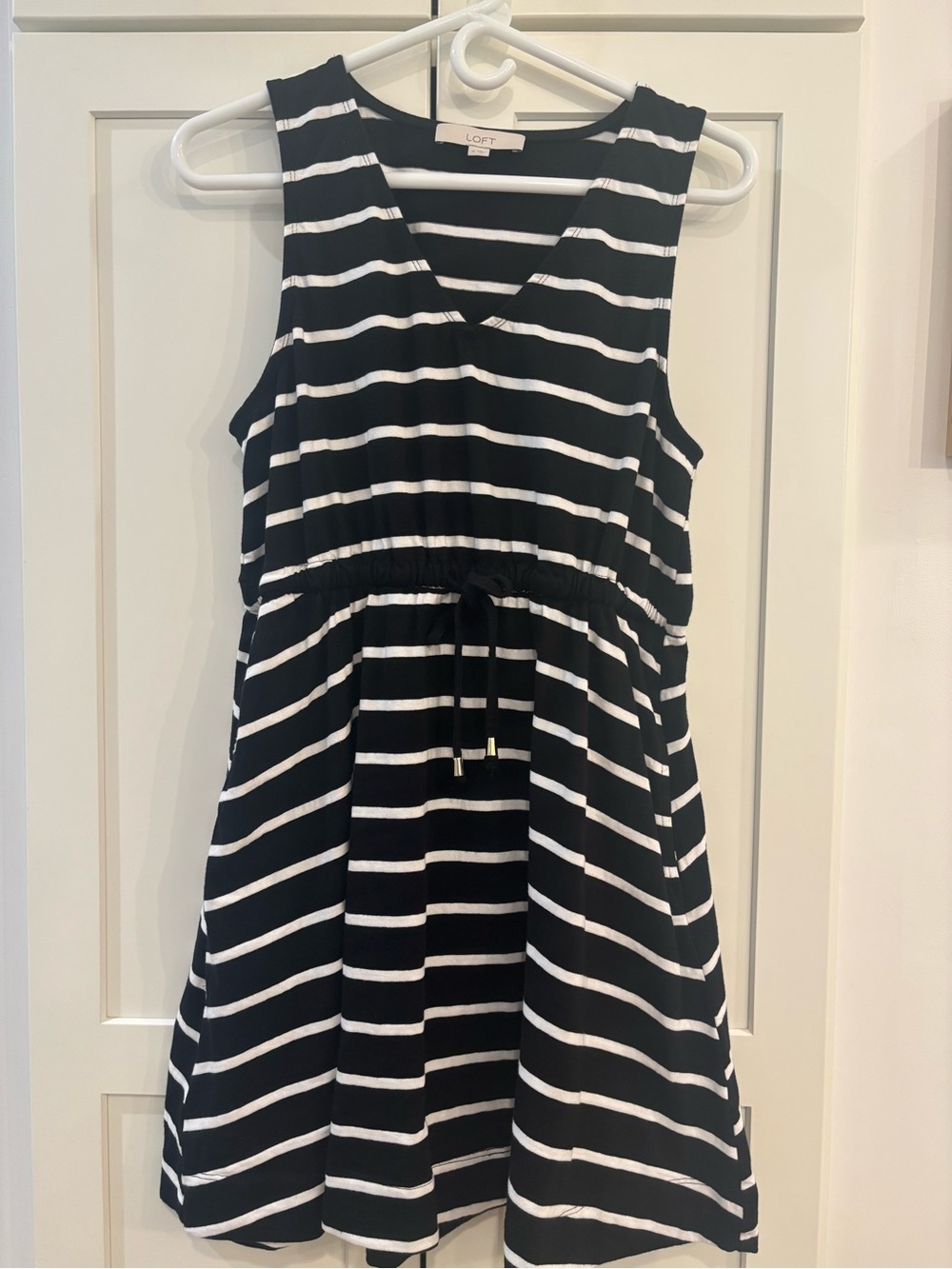 LOFT Black and White Striped Sleeveless Dress